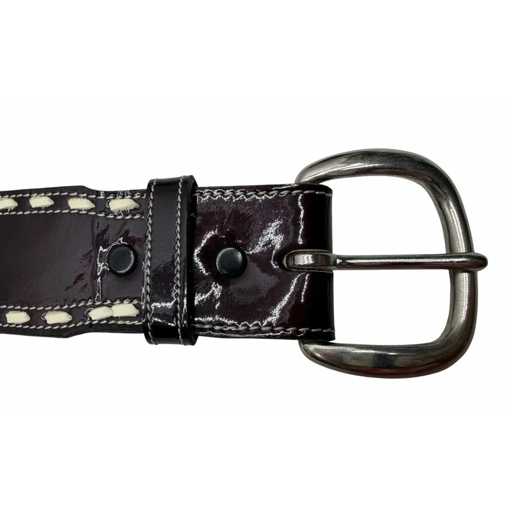 Tony Lama Western Leather Belt Size 32 Black Oxblood Lace Stitch 48628